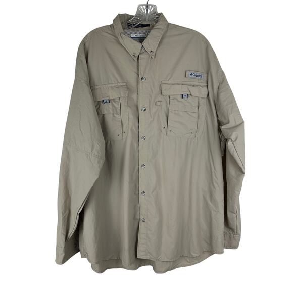 Columbia Mens Long Sleeve Button Up Shirt Size XL Vented Tan Outdoor Bahama - Picture 1 of 8